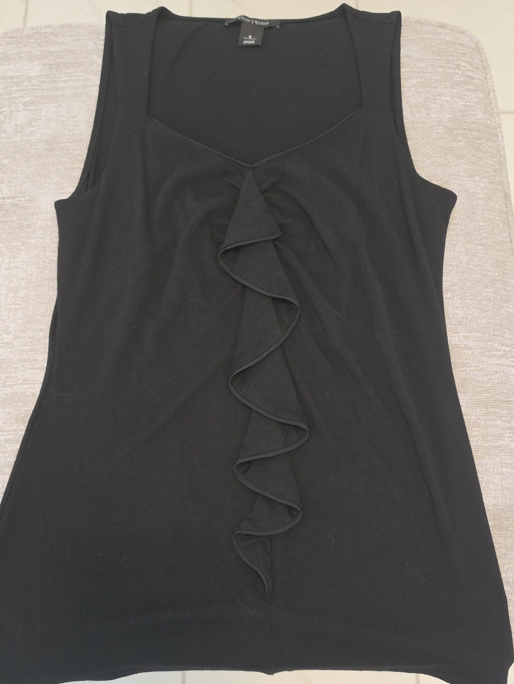 White House Black Market Black Ruffle Front Sleeveless Tank